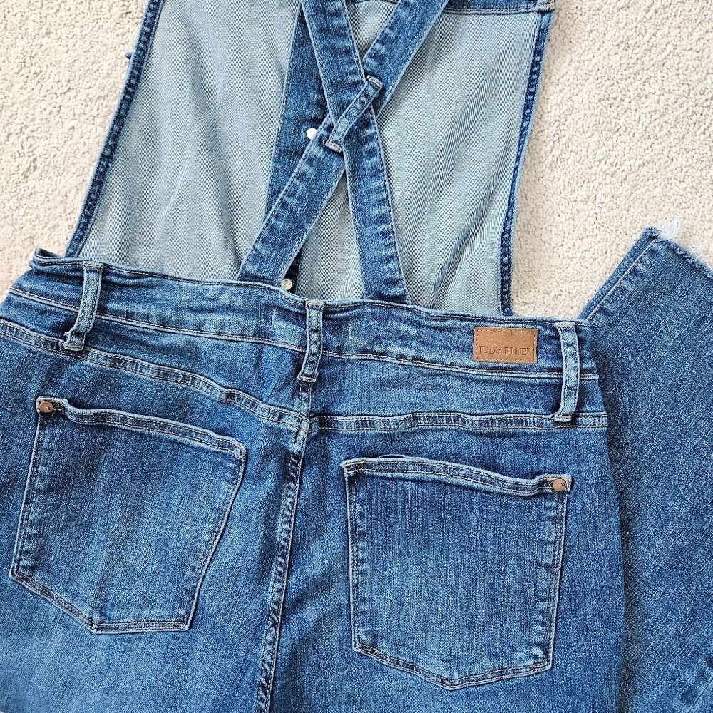 Judy Blue | Wide Leg Crop Denim Overalls Button Front, Womens 1XL - Picture 9 of 10